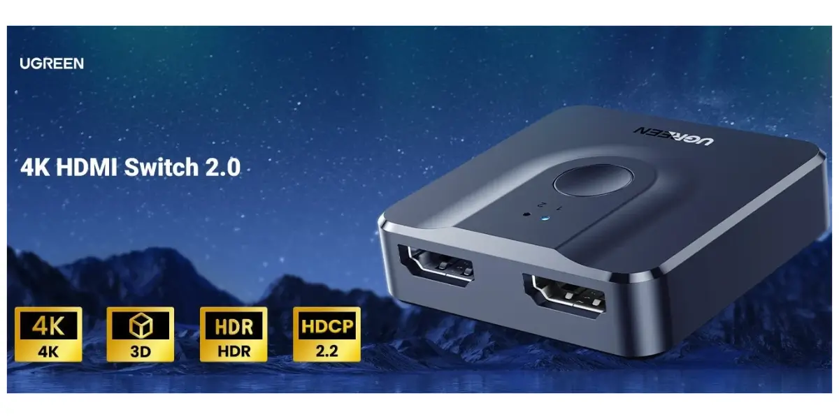 UGREEN 50966 2-Port HDMI Switcher Splitter with 4K 60Hz Support