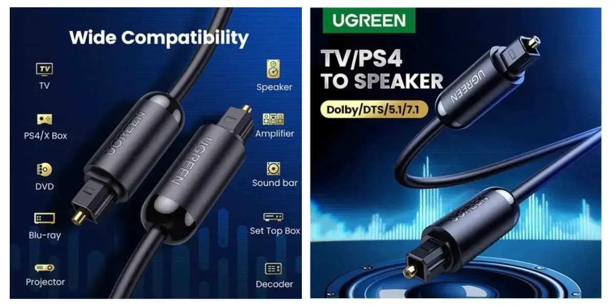 UGREEN 70891 1.5M Toslink Optical Cable for Digital Audio