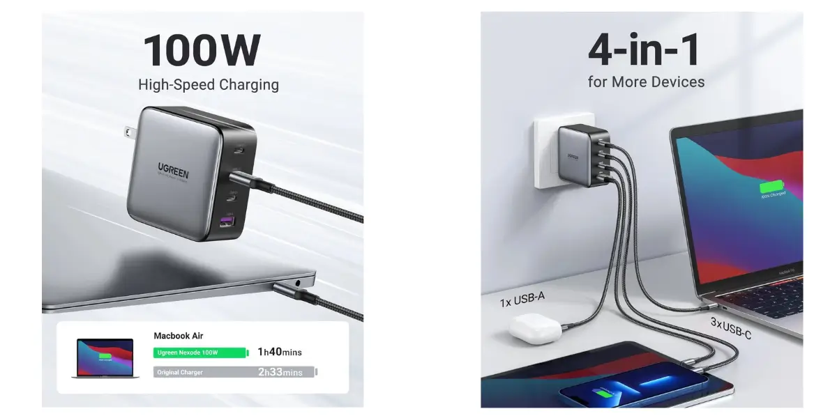 UGREEN 10375 100W 4-Port GaN Charger Station Fast Charging