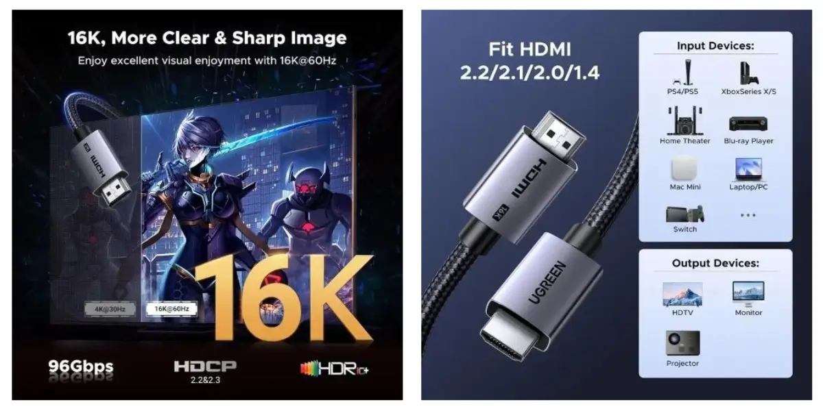 UGREEN HD186 Premium 16K HDMI 2.2 Cable 2M Braided