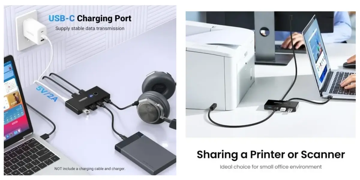 UGREEN US216 USB 2.0 Sharing Switch with 2 In 4 Out Ports - image 2