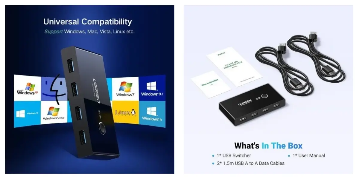 UGREEN 30768 2 In 4 Out USB 3.0 Sharing Switch Black - image 2