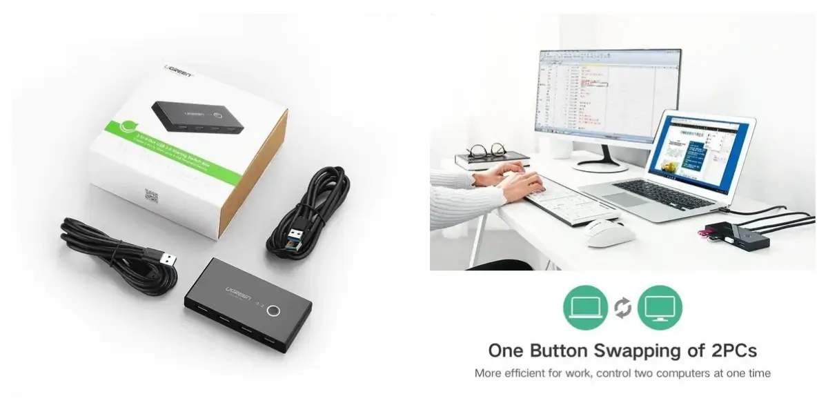 UGREEN 30768 2 In 4 Out USB 3.0 Sharing Switch Black