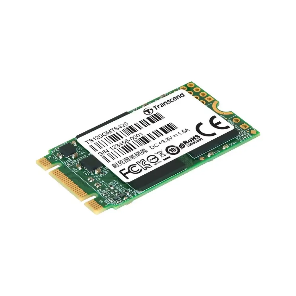 Transcend 420S M.2 SSD showing 120GB storage capacity label
