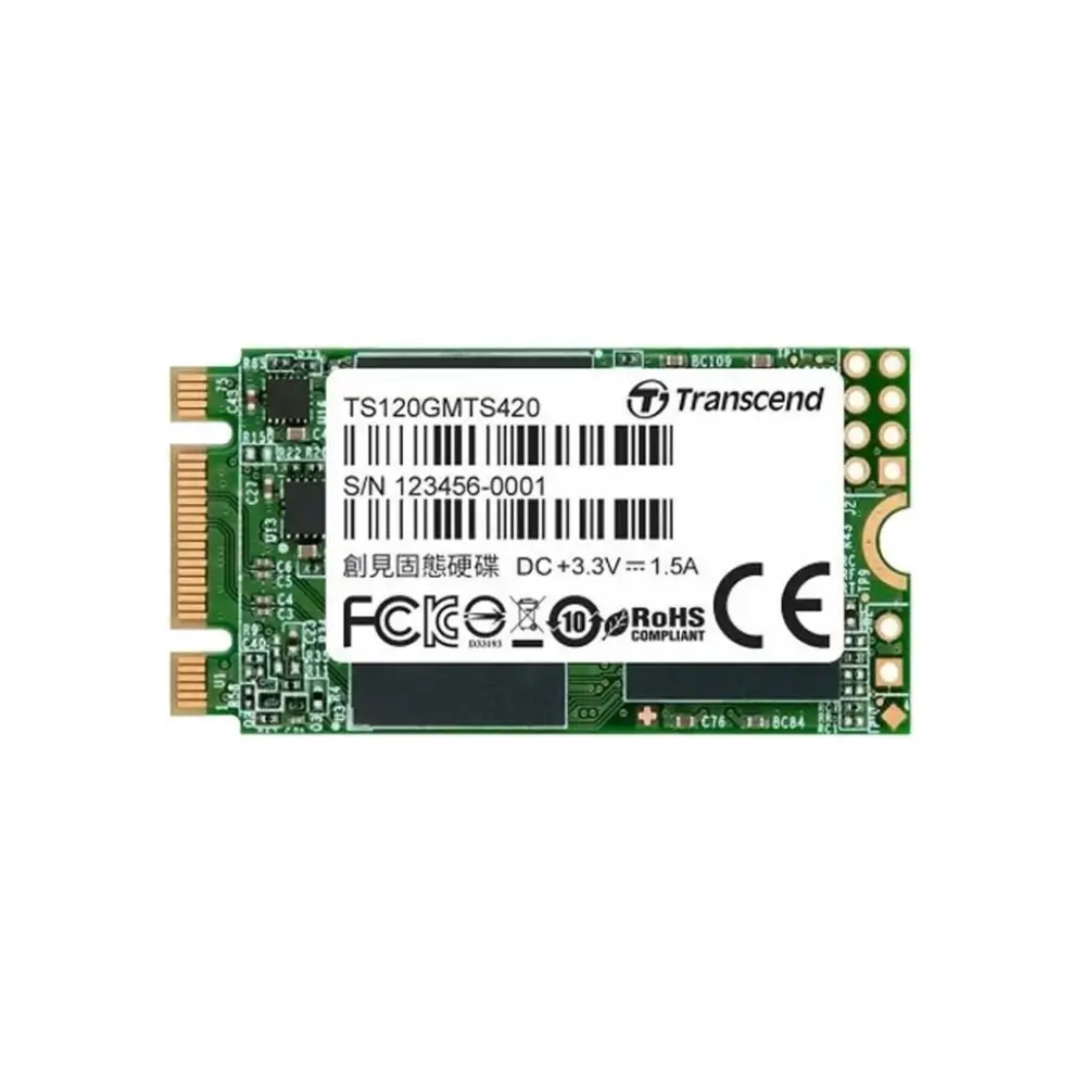 Close-up of the M.2 connector edge on a Transcend 420S SSD