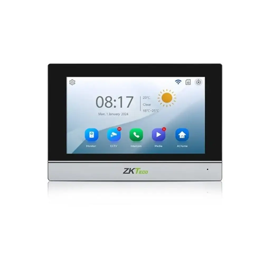 7-inch touch screen showing a live visitor on the ZKTeco VK07-C51L