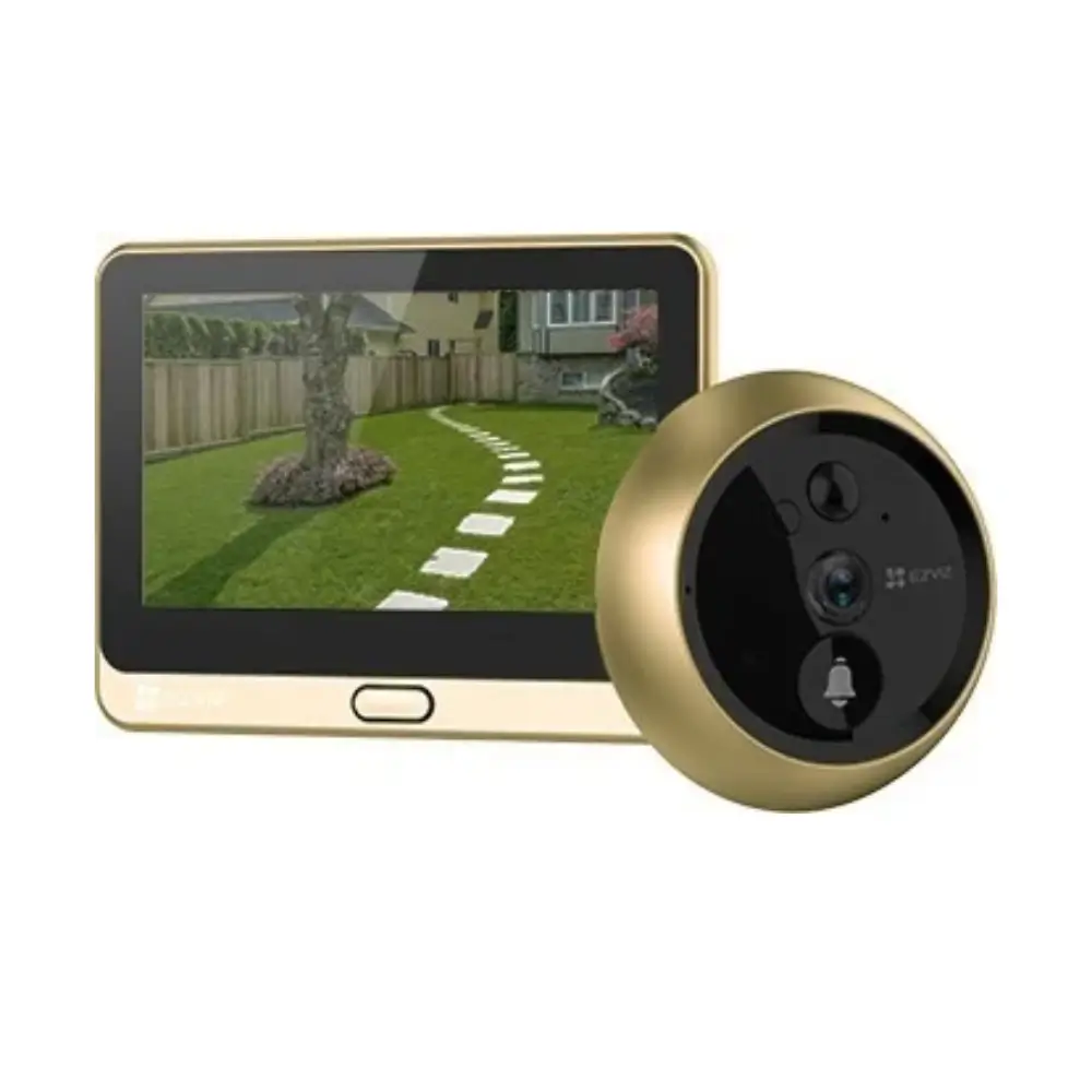 Close-up of the doorbell camera lens and button Close-up of the doorbell camera lens and button