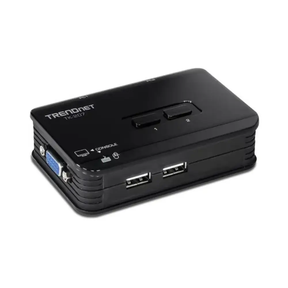 TRENDnet TK-207K KVM switch controlling two computers with one console TRENDnet TK-207K KVM switch controlling two computers with one console