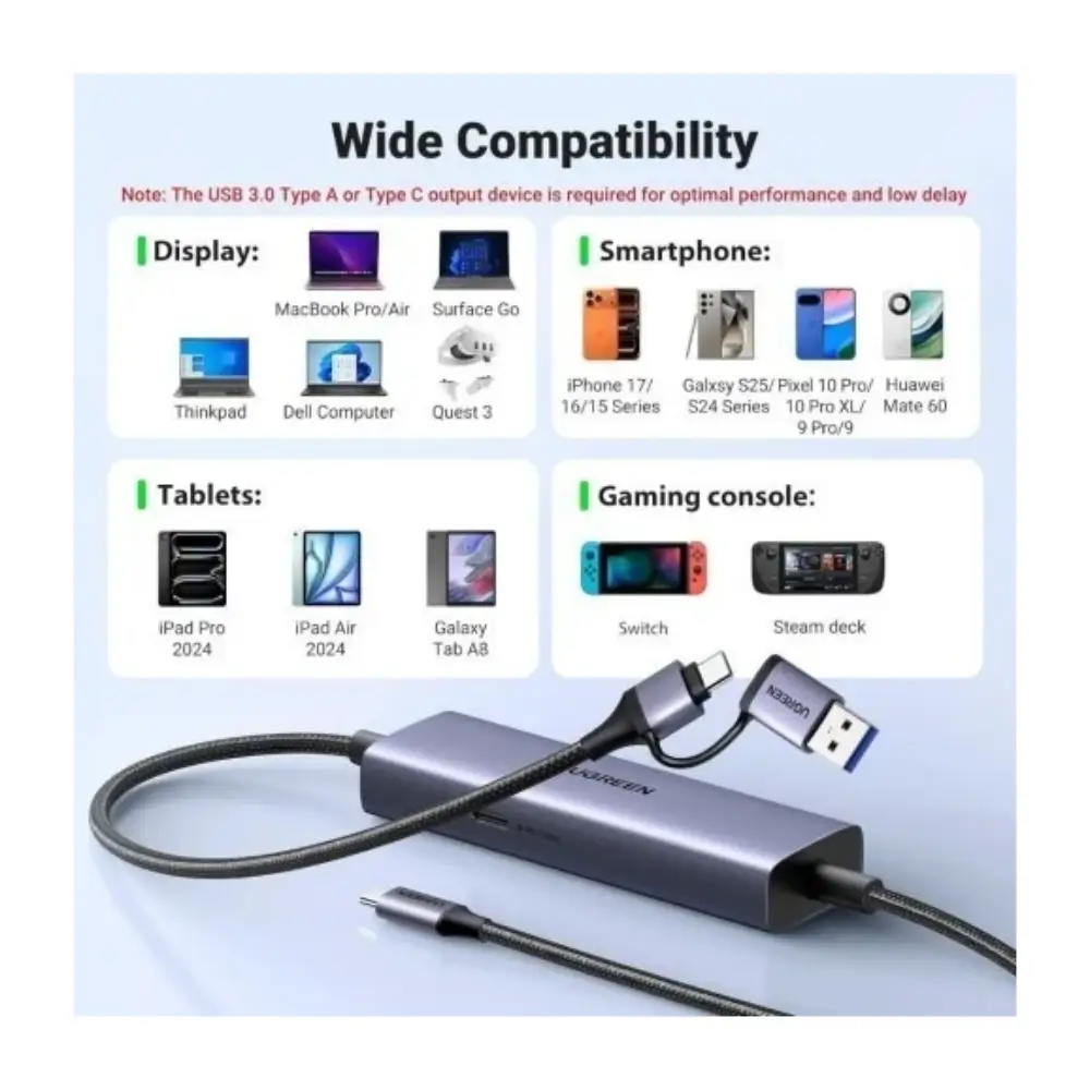 UGREEN capture card supporting 2K and 1080p video capture