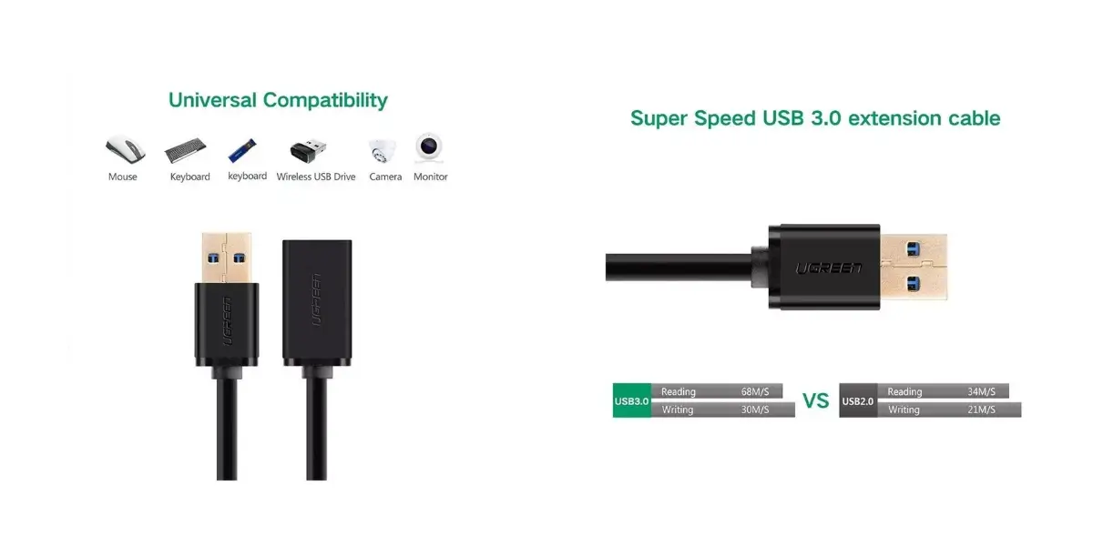 UGREEN 10373 USB 3.0 Extension Cable 2M Flat Design