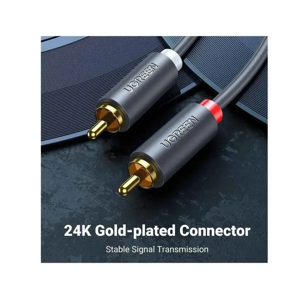 UGREEN RCA cable connecting a soundbar in a home theater setup