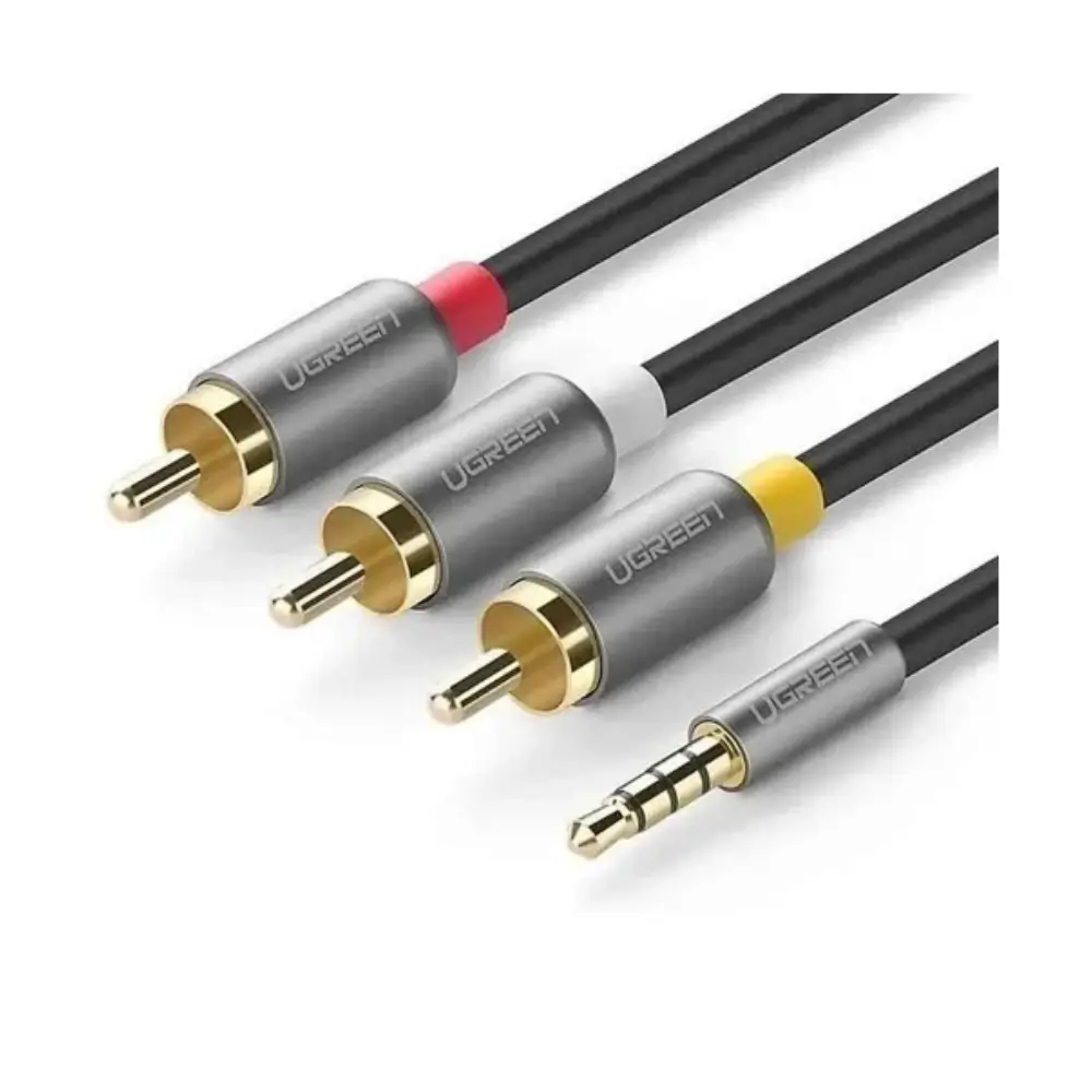 Close-up of UGREEN 20894 3.5mm plug and RCA lotus connectors