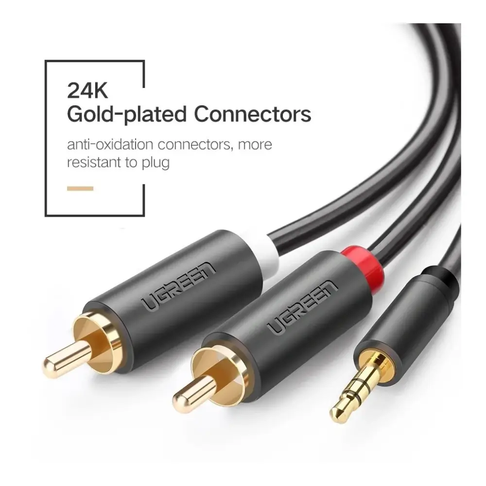 Phone connected to a home speaker using UGREEN 3.5mm to RCA cable Phone connected to a home speaker using UGREEN 3.5mm to RCA cable