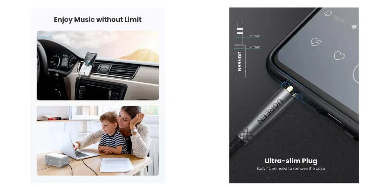 UGREEN 50355 3.5mm AUX Audio Cable Black Braided Design