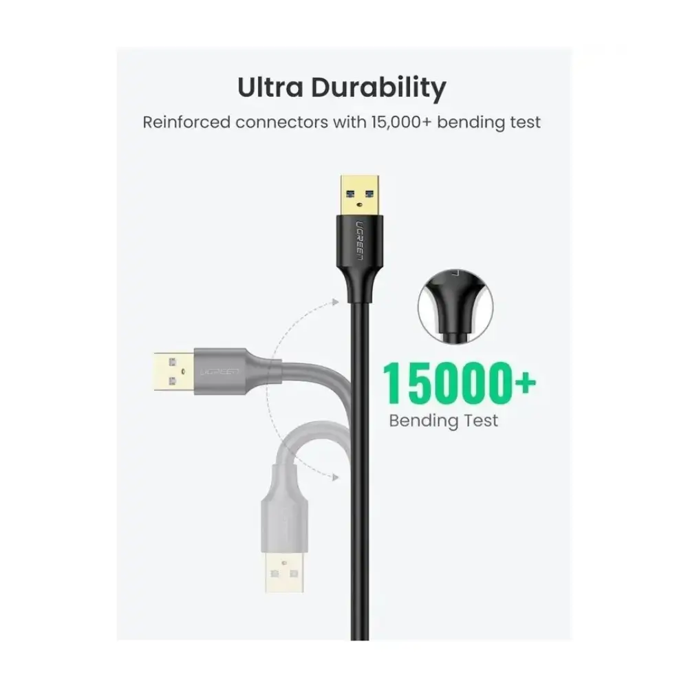 UGREEN 3M USB extension cable connecting a flash drive to a desktop PC