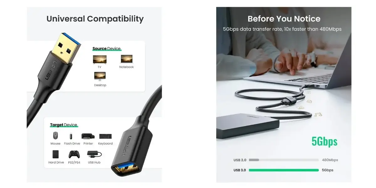 UGREEN 30127 USB 3.0 Extension Cable 3M Male to Female - image 2