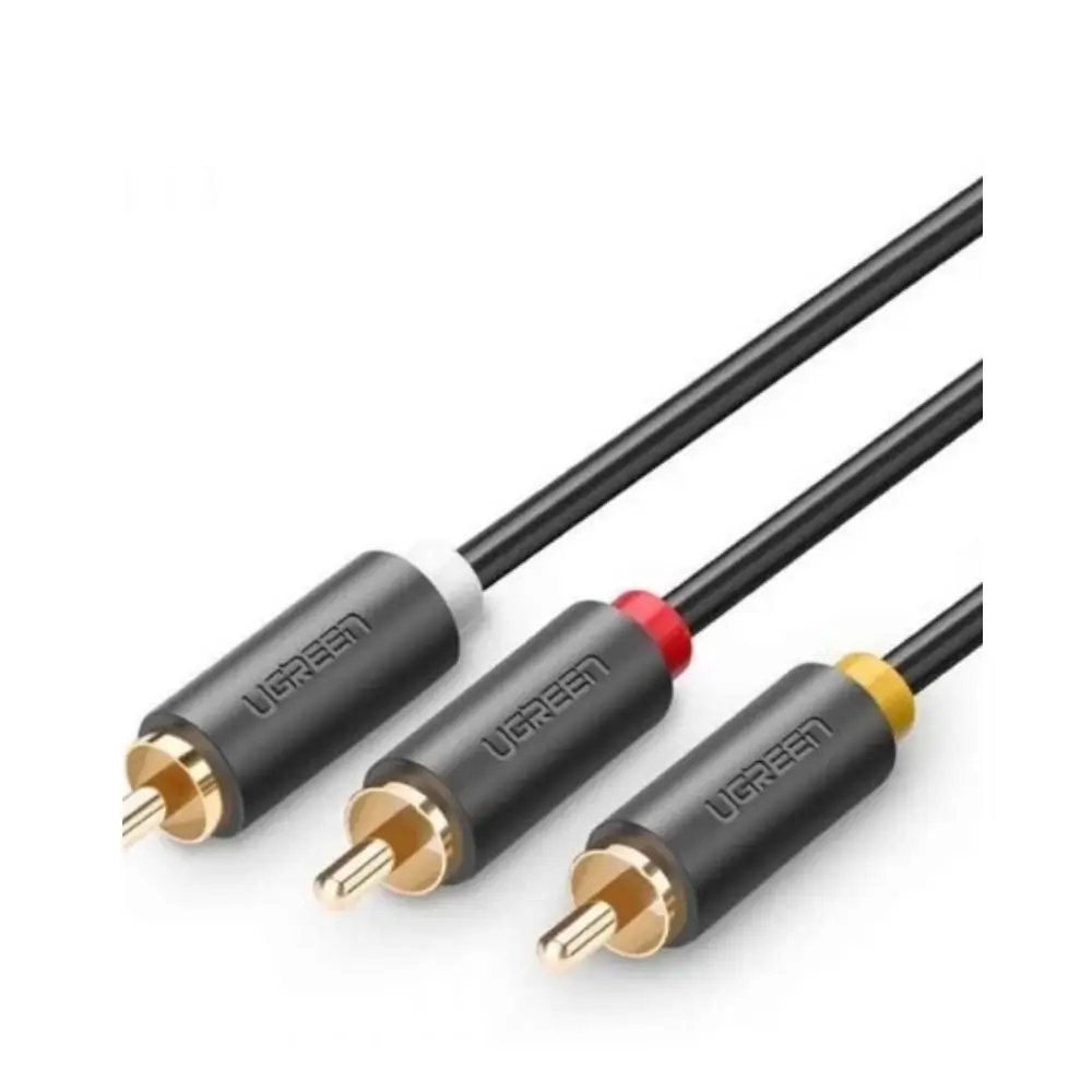Close-up of 24K gold-plated RCA connectors on UGREEN AV cable
