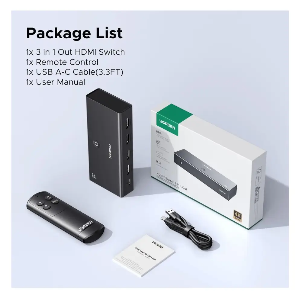 UGREEN HDMI switcher supporting 4K 60Hz and 2K 120Hz video