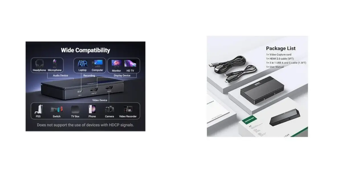 UGREEN 15390 4K Video Capture Card with Loop-Out and 1080P 60FPS
