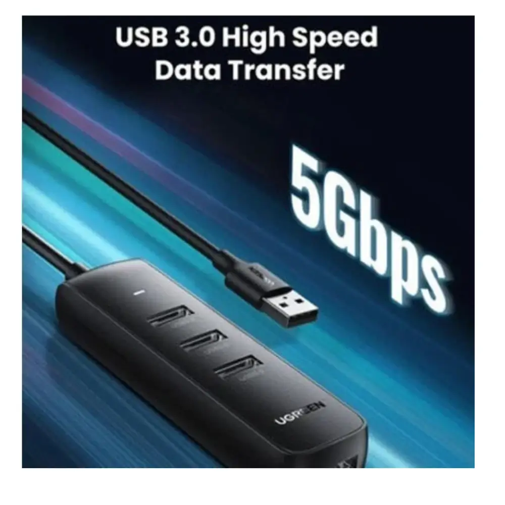 Close-up of Micro USB 5V power port on UGREEN hub