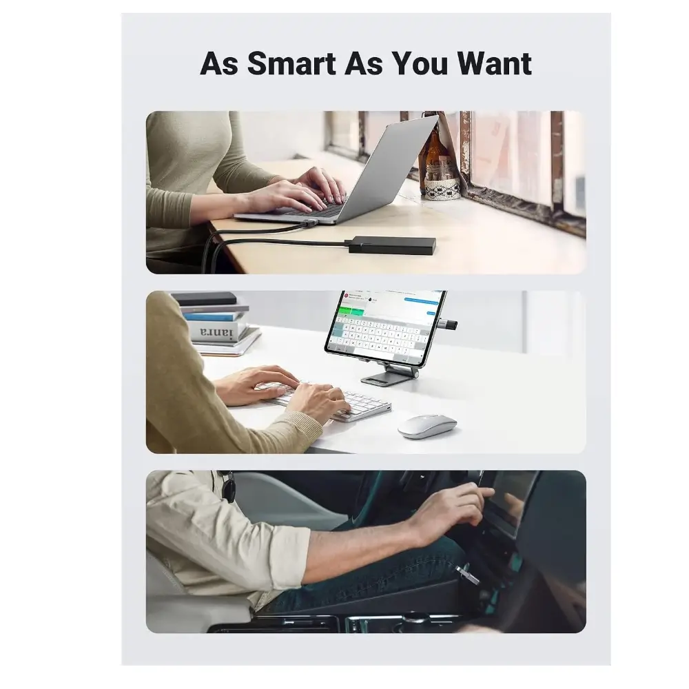 UGREEN USB-C to USB-A adapter plugged into a laptop on a desk
