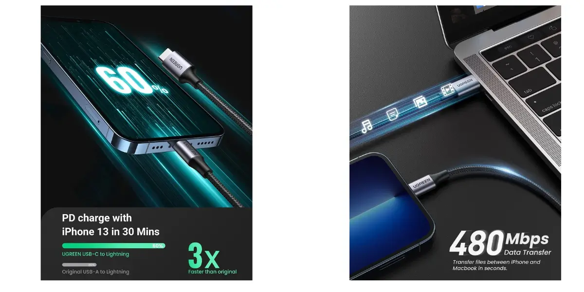 UGREEN USB C to Lightning Cable with 3A Fast Charging - image 2