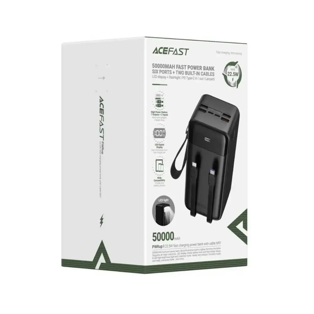 ACEFAST M51 built-in Type-C and Lightning cables close-up ACEFAST M51 built-in Type-C and Lightning cables close-up