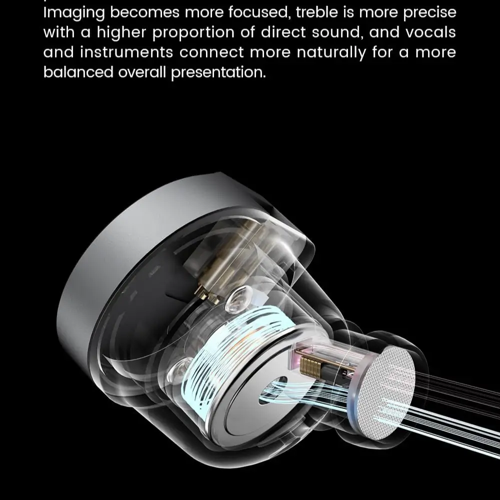 Close-up of Tanchjim OLA II earphone shell and dual-chamber driver design