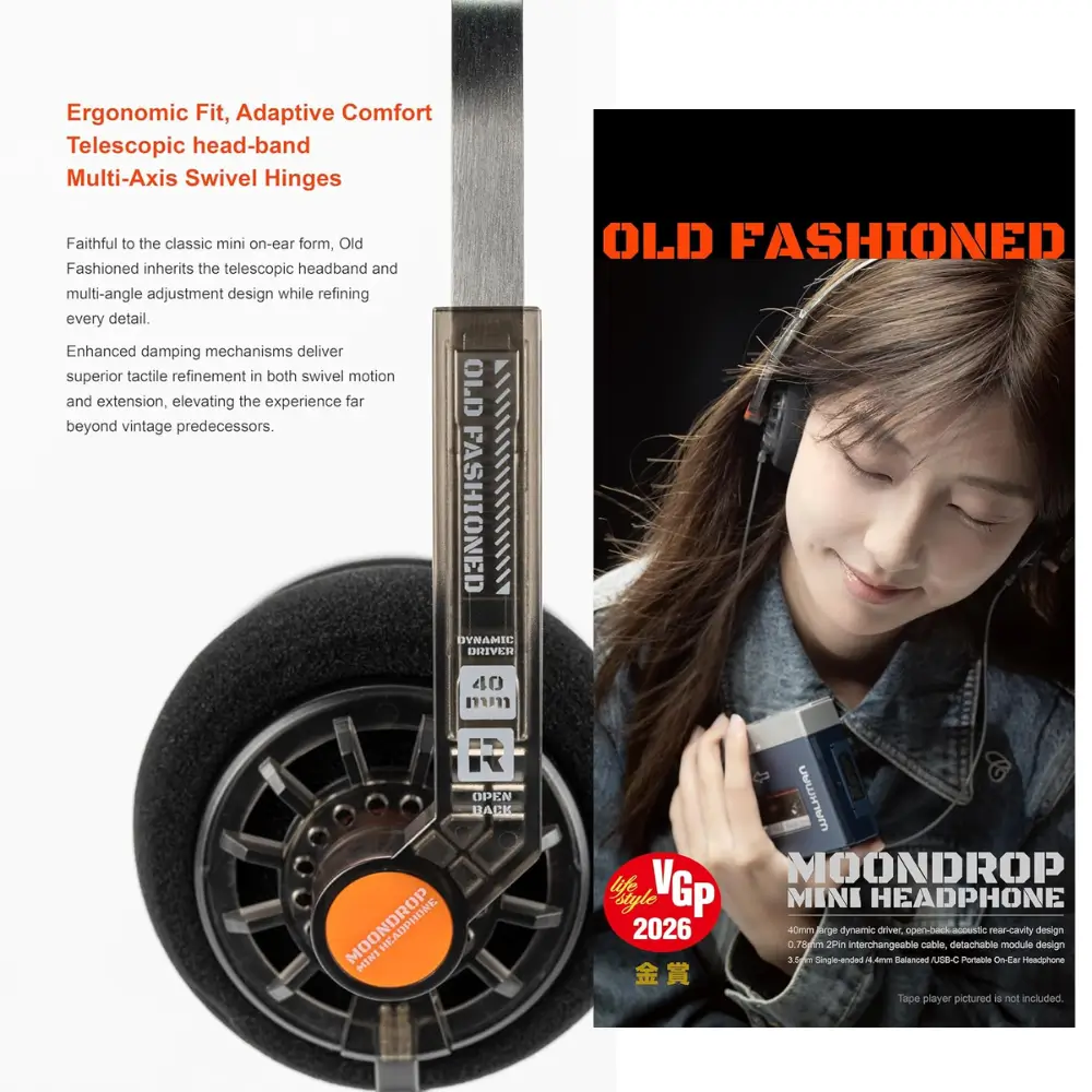 Person listening to music with MOONDROP Old Fashioned on-ear headphones