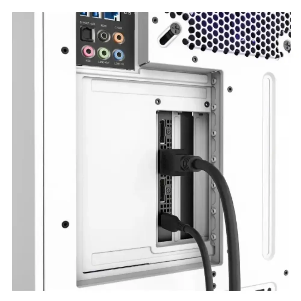 Graphics card displayed vertically inside an NZXT H7 gaming PC build