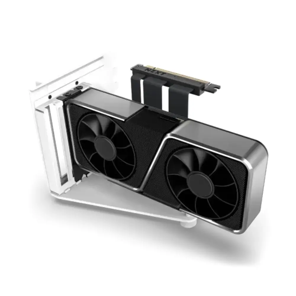 NZXT riser cable and bracket mounting a graphics card vertically