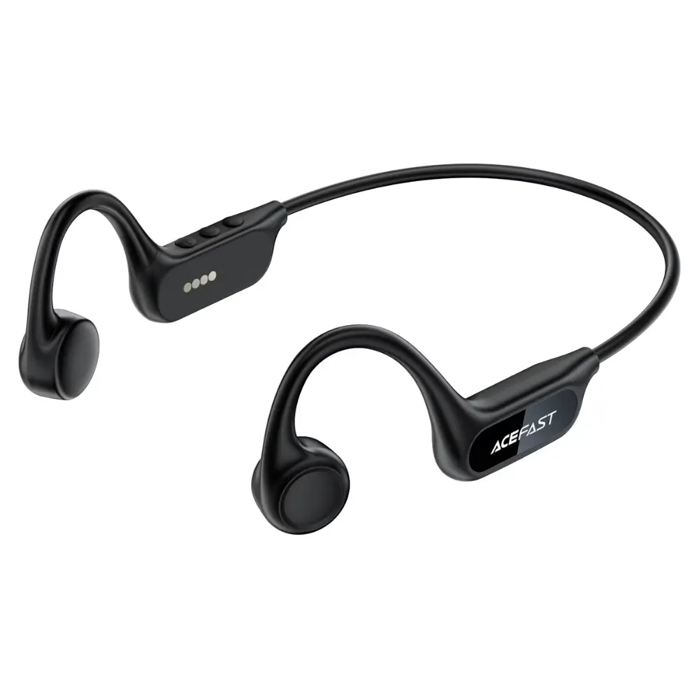 Person wearing ACEFAST N10 bone conduction earphones while walking outdoors