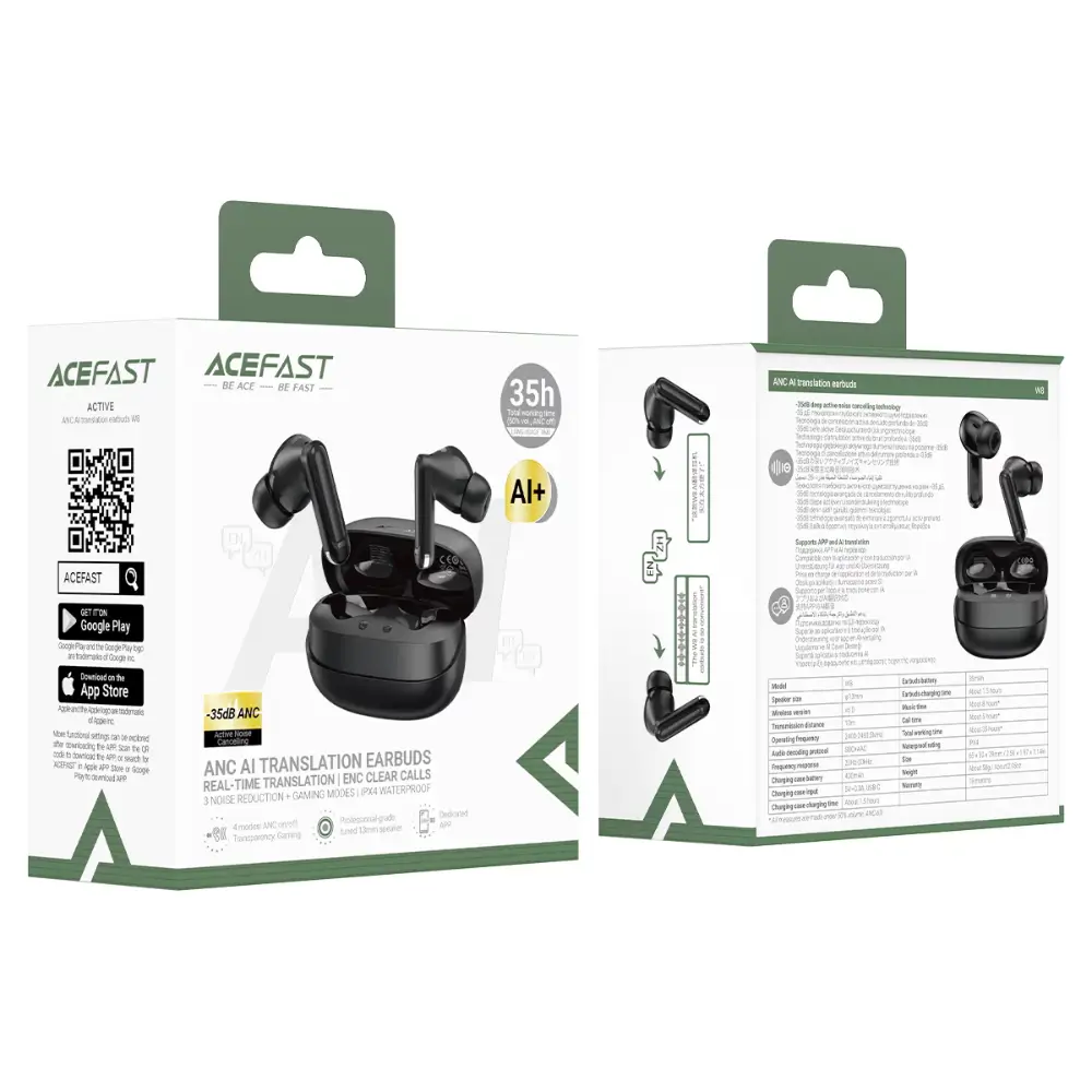 Person wearing Acefast W8 earbuds for a clear call in a noisy street