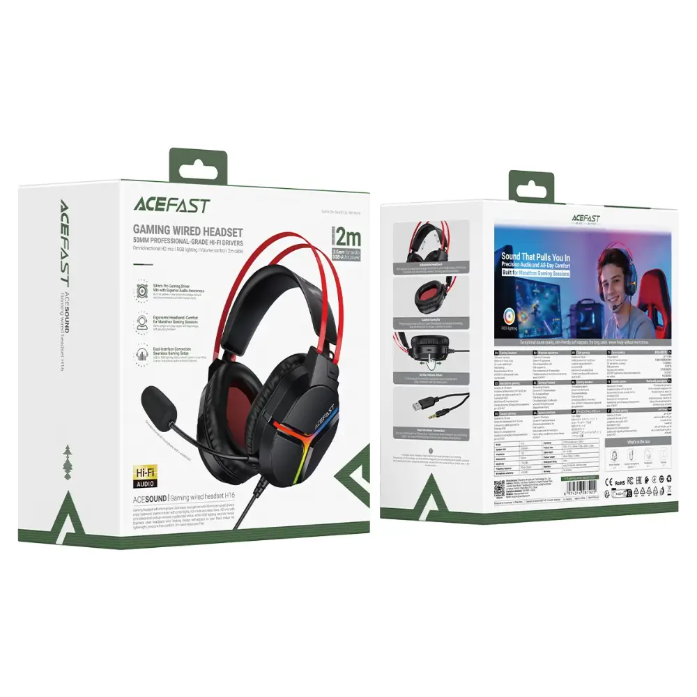 Gamer wearing the ACEFAST H16 wired headset during a game