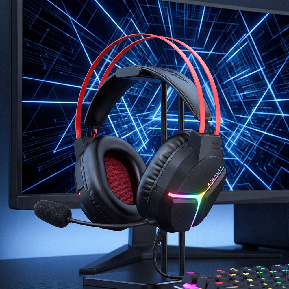 ACEFAST H16 gaming headset side angle with wired design