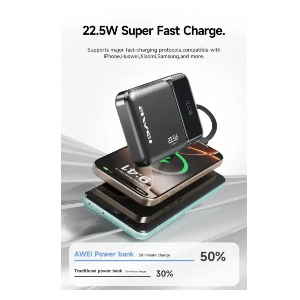 AWEI Pa 95 10000mAh Mini Power Bank Front View AWEI Pa 95 10000mAh Mini Power Bank Front View