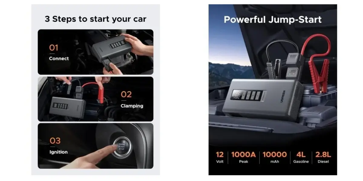 UGREEN ES703 Car Jump Starter Air Compressor