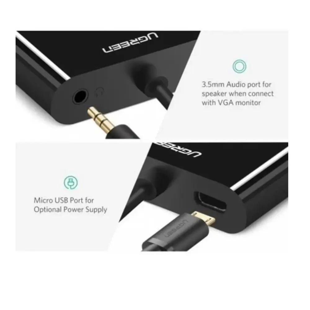UGREEN 30355 HDMI Vga 3 5mm Audio Output Ports