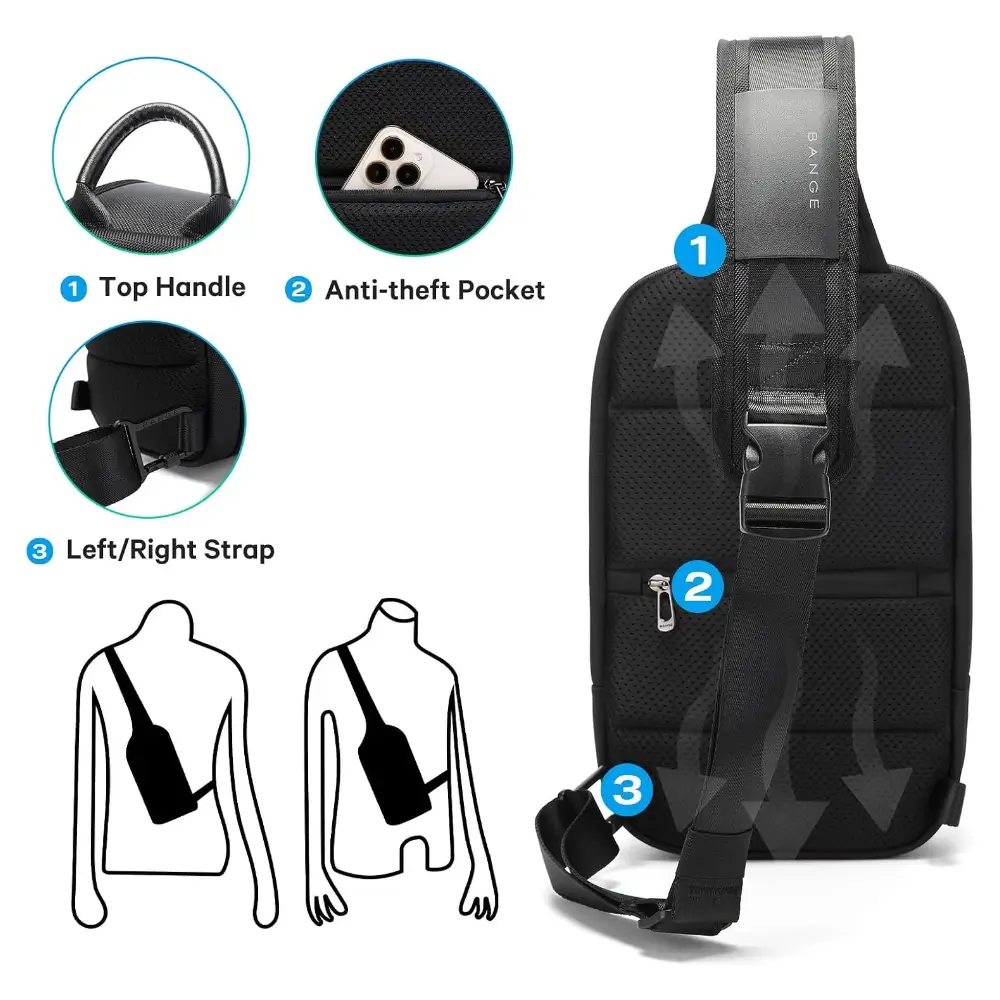 Bange Black Crossbody Sling Bag Casual Outing Lifestyle Bange Black Crossbody Sling Bag Casual Outing Lifestyle
