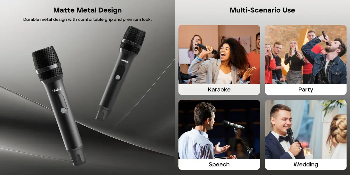 Person Singing Karaoke with the TRIBIT BTS56M Wireless Microphone