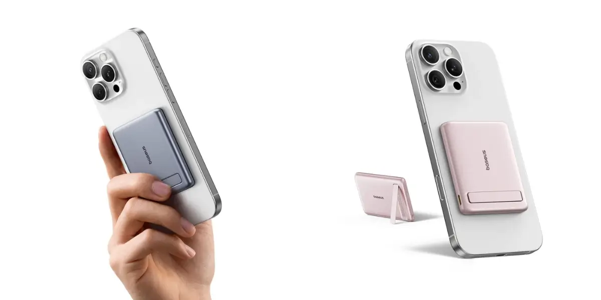 Baseus PicoGo AM31 Power Bank Charging a Phone Wirelessly with QI2